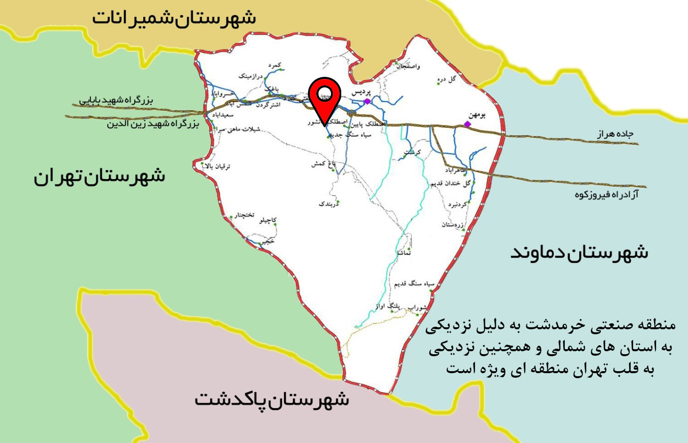 نقشه منطقه صنعتی خرمدشت پردیس